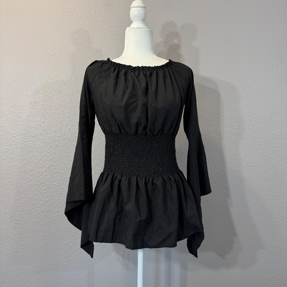 Unbranded Women's Size S Black Renaissance Smocked Bell Sleeve Blouse